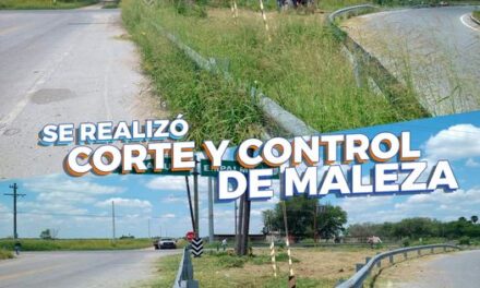 La Dirección Municipal de Parques y Jardines de Valle Hermoso, realizó su labor en la Carretera al Empalme, Br. 22, Km 64