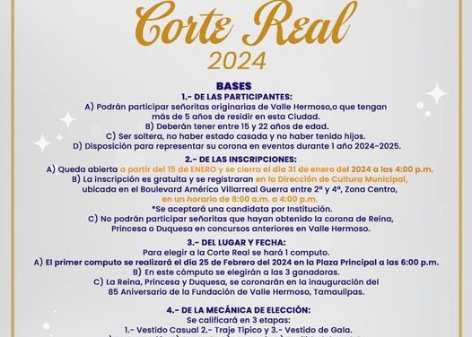 Concurso por el 85 ANIVERSARIO DE VALLE HERMOSO para elegir a la Corte Real 2024.