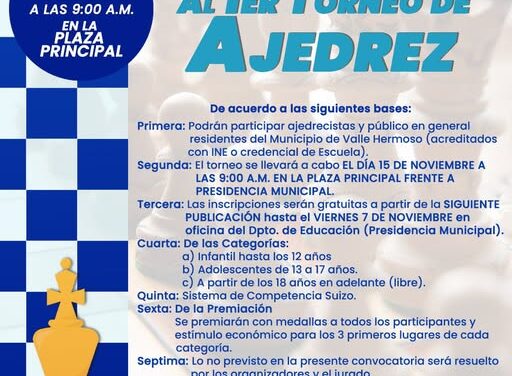 El Gobierno de Valle Hermoso te invita a participar en el Primer Torneo de Ajedrez Municipal